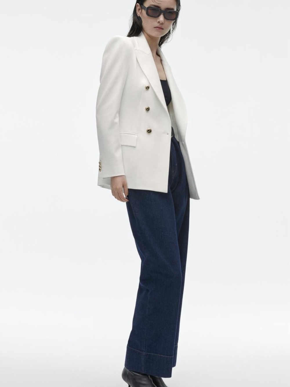 ZARA Cream Tailored Blazer with Notched Lapel